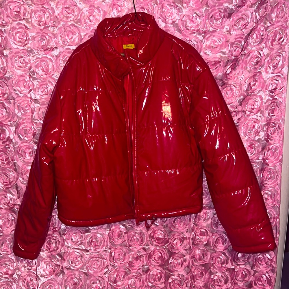 Red puff jacket
